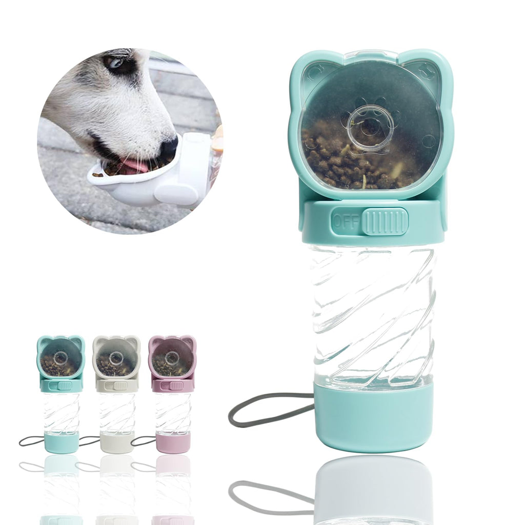 Botella de Agua para Mascotas HAIPIMAO 3 en 1, Portátil para Perros con Contenedor de Comida y Dispensador de Bolsas para Basura, Accesorios Esenciales para Gatos y Cachorros, Ideal para Paseos, Excursiones y Viajes (Verde)
