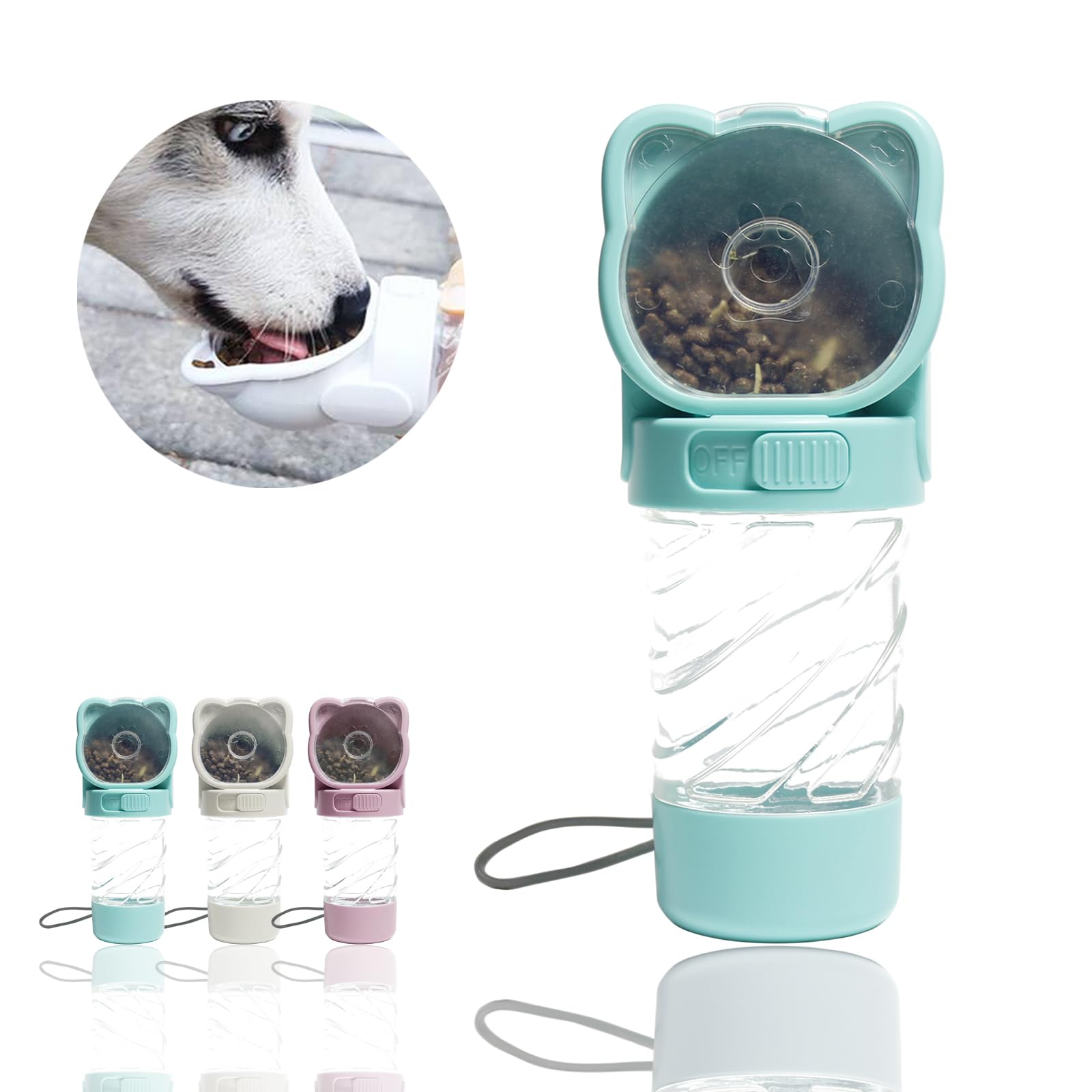Botella de Agua para Mascotas HAIPIMAO 3 en 1, Portátil para Perros con Contenedor de Comida y Dispensador de Bolsas para Basura, Accesorios Esenciales para Gatos y Cachorros, Ideal para Paseos, Excursiones y Viajes (Verde)